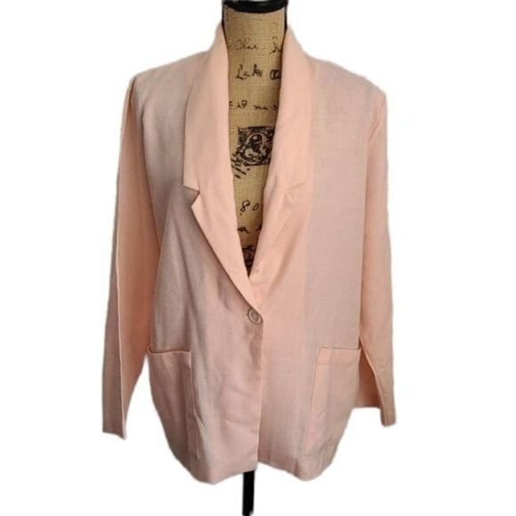 Vintage 80s Salmon Pink Lightweight Blazer Classic Career - Picture 1 of 15